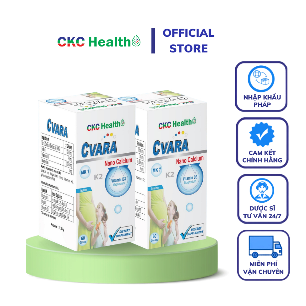 Combo 2 Viên uống bổ sung Caxi Cvara Nhập Khẩu Pháp CKC Health 60 viên/hộp – Nano calcium carbonat