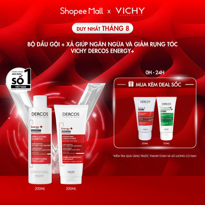 Bộ dầu gội xả ngăn ngừa và giảm rụng tóc Vichy Dercos Energy+ Shampoo Hairloss 200ml giúp tóc chắc khỏe và dày dặn