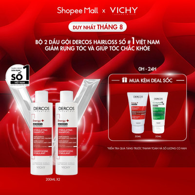 Bộ 2 Dầu gội ngăn ngừa, giảm rụng tóc, giúp tóc chắc khỏe, dày dặn Vichy Dercos Hairloss, SỐ 1 Việt Nam 200ml