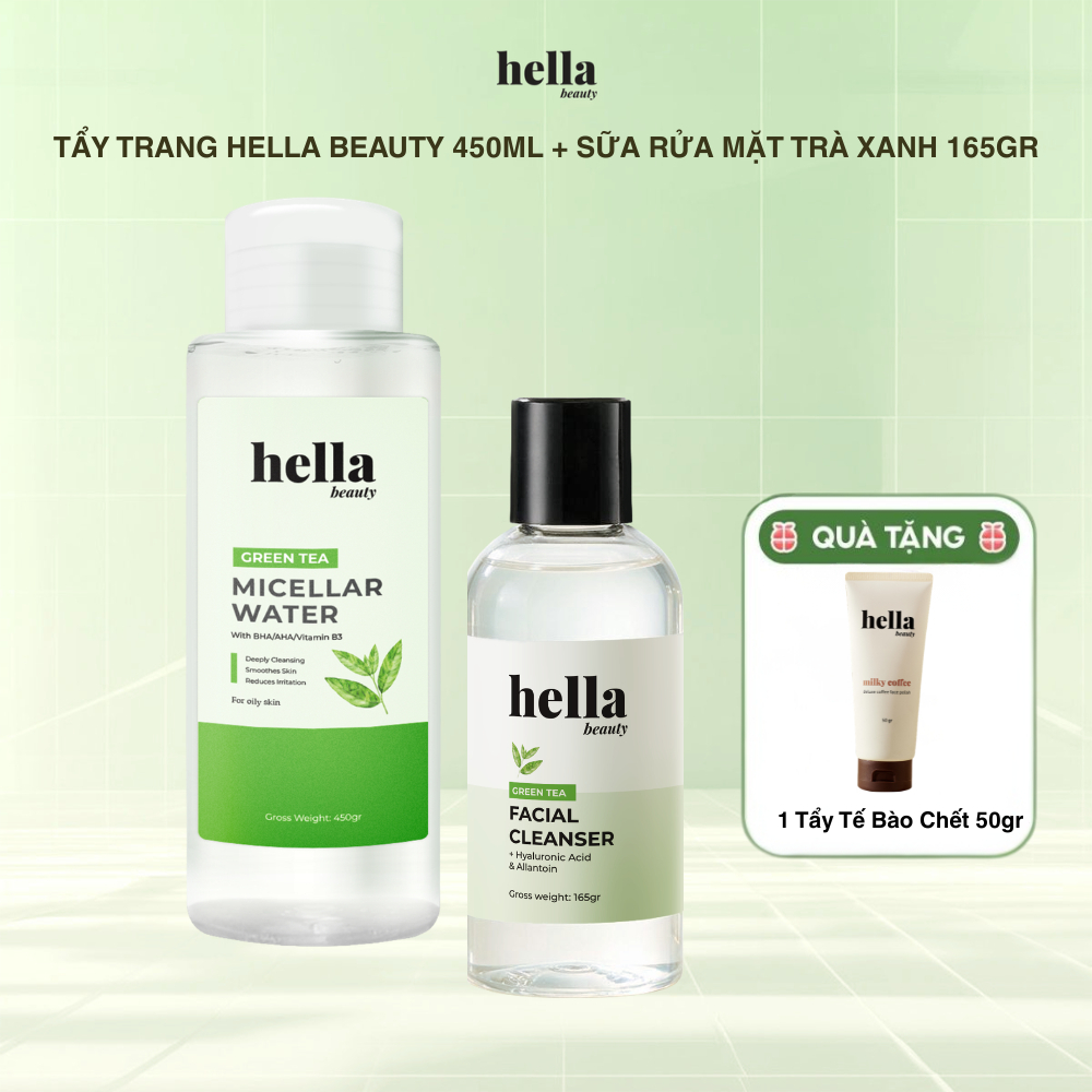 Sữa Rửa Mặt Trà Xanh Hella Beauty 165gr Giúp Sạch Sâu, Kiềm dầu & Tẩy trang Hella Beauty làm sạch da
