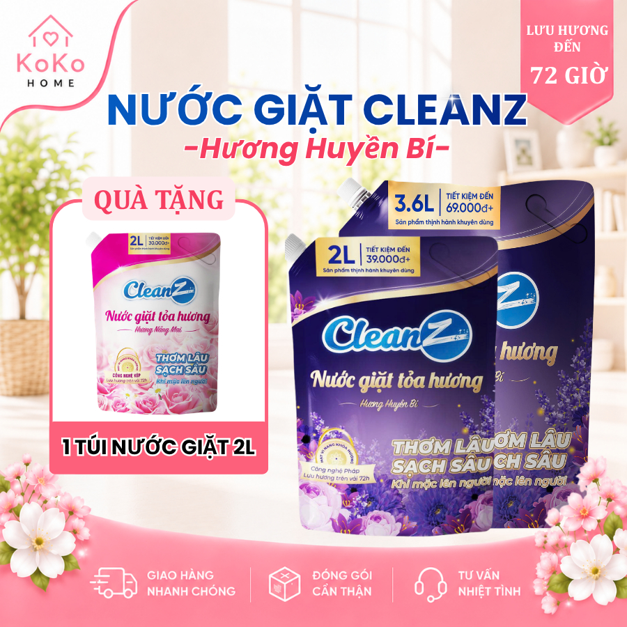 MUA 1 TẶNG 1 - Nước Giặt Xả CleanZ Hương Huyền Bí Tặng Nước Giặt Hương Nắng Mai 2L Thơm Lâu Sạch Sâu