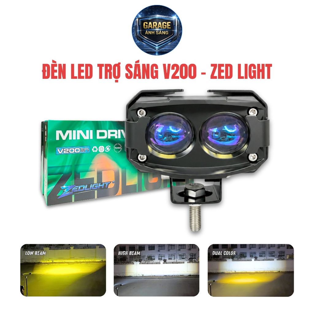 Đèn LED Trợ Sáng Bi Cầu V200 ZED LIGHT - Chế Độ Dual Light, Đi Đêm Cực Tốt, Chống Nước, Lắp Oto Xe M
