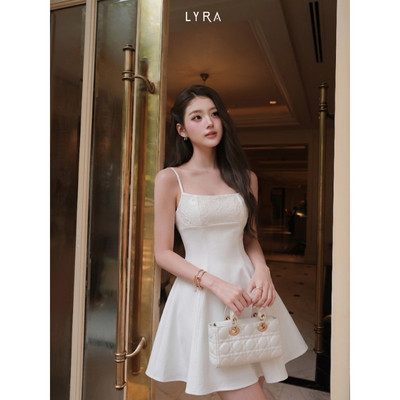 LYRA – Váy Hai Dây Phối Ren Ngực Chiết Eo Dáng Xòe Thanh Lịch Phong Cách Tiểu Thư Hàn Quốc VSYVD0293