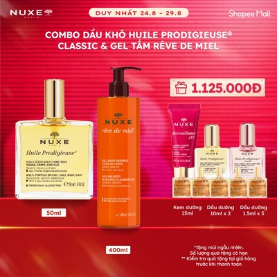 Combo Dầu khô Nuxe Huile Prodigieuse Multi-Purpose Dry Oil 50ml & Gel rửa mặt tắm toàn thân