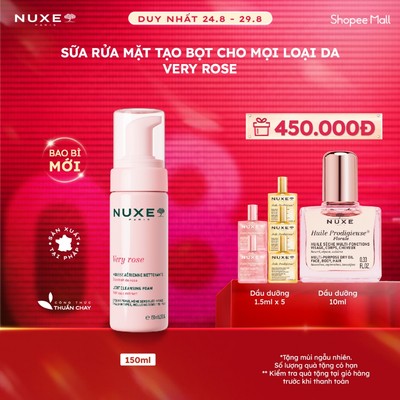 Sữa Rửa Mặt Tạo Bọt Dịu Nhẹ Cho Mọi Loại Da Chiết Xuất Hoa Hồng Nuxe Very Rose 150ml