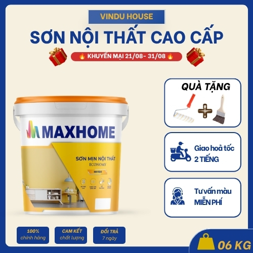 Sơn Nội Thất Cao Cấp Tone Màu Be 5L  - Sơn mịn trong nhà ít mùi, che phủ cao, màu be hiện đại | Vind