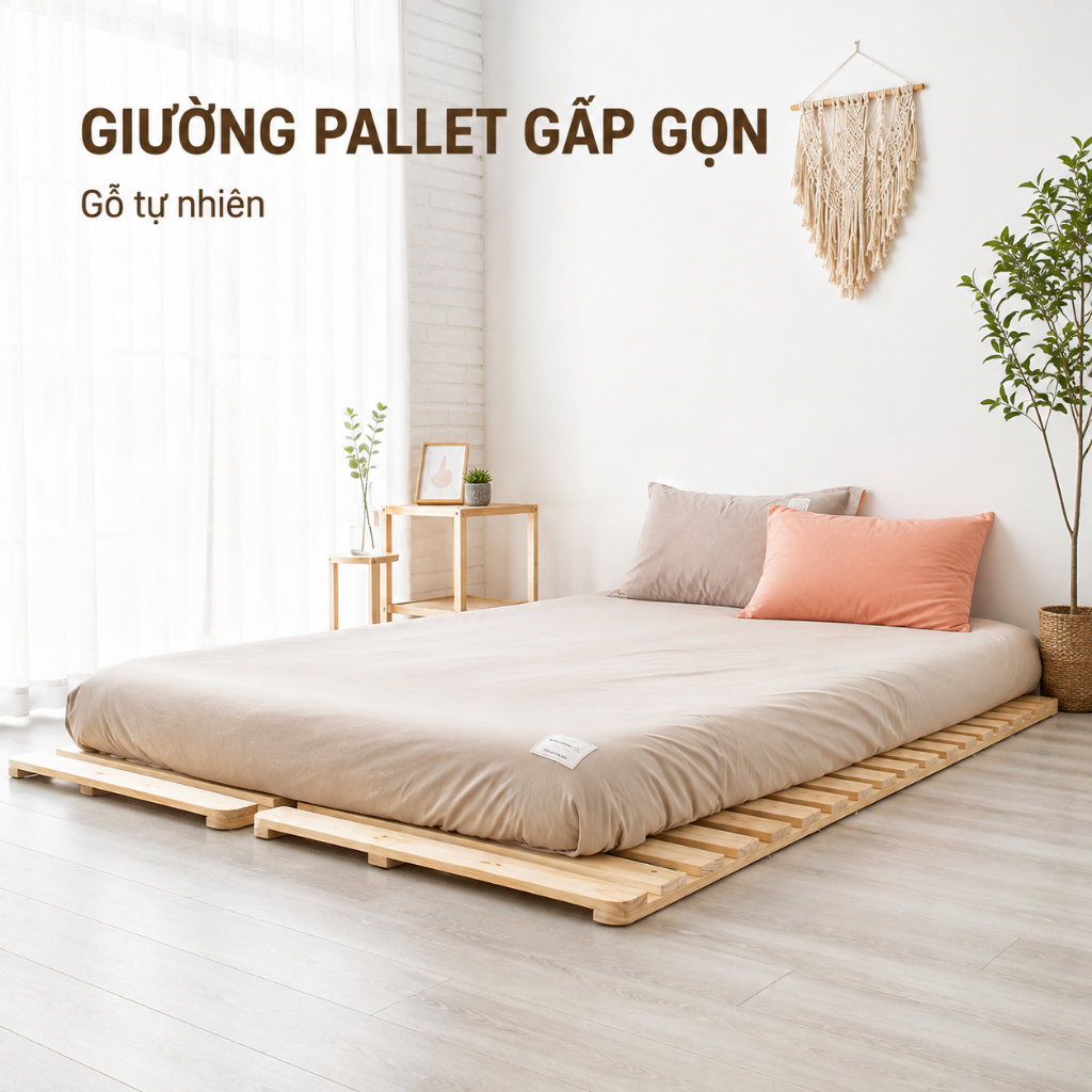 Giường Ngủ Pallet Gấp Gọn Đa Năng, Pallet Gỗ Thông Tự Nhiên Kích Thước 1m 1m2 1m4 1m6 1m8 2m - Home 