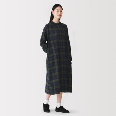 [26AW] MUJI Đầm Nữ Vải Flannel Cổ Trụ Tay Dài