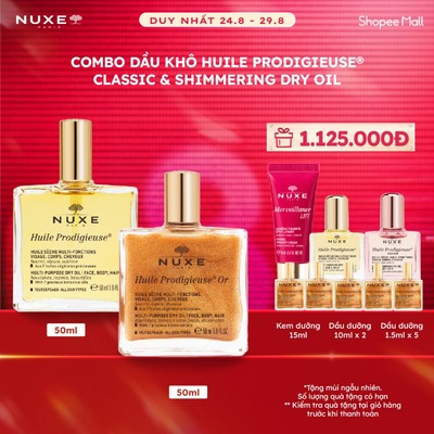 Combo Dầu khô đa năng Nuxe Huile Prodigieuse Multi-Purpose Dry Oil & Shimmering Dry Oil 50ml