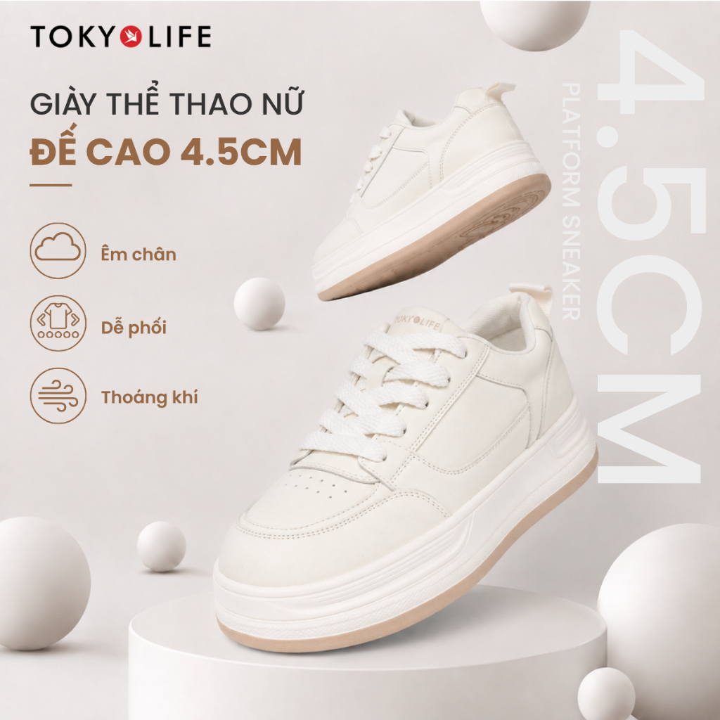 Giày thể thao nữ TOKYOLIFE êm chân thoáng khí đế cao 4.5cm dễ phối cho mọi dịp 40004373/40005443
