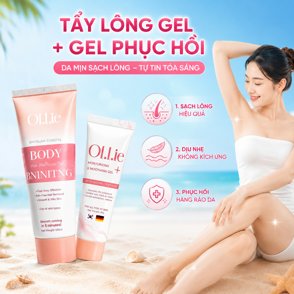 Combo kem tẩy lông và kem dưỡng Ollie tẩy vùng kín, nách, tay, chân Nhẹ nhàng không gây kích ứng