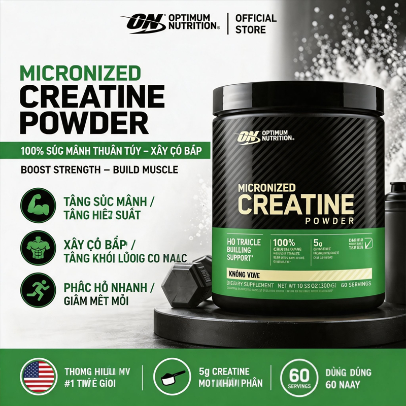 Optimum Nutrition Micronized Creatine Powder Không Vị Hỗ Trợ Tăng Cơ Và Tăng Sức MạnhON Creatine Mic