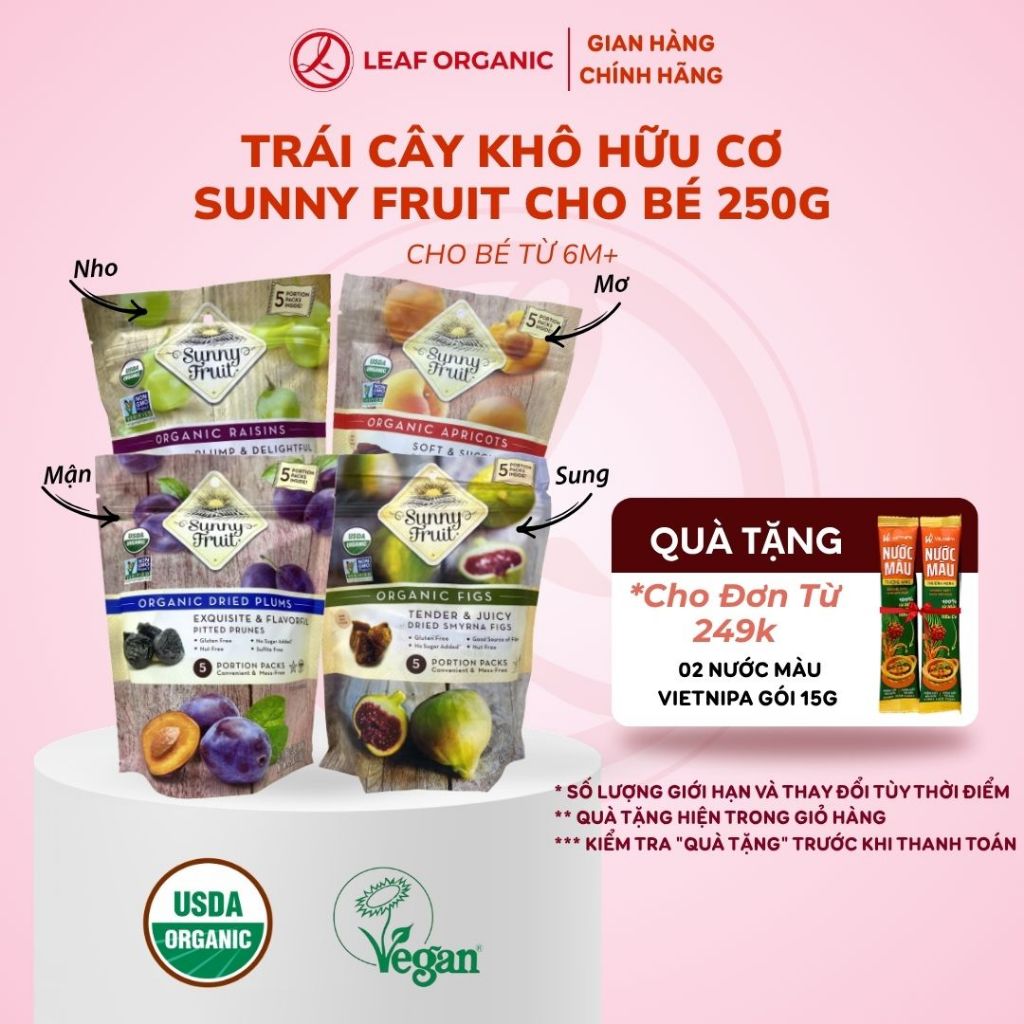 Trái cây khô hữu cơ Sunny Fruit (Mận khô/ Nho khô/ Mơ khô/ Sung khô/Cherry khô)