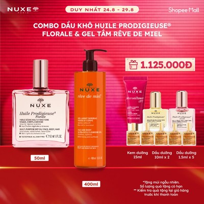 Combo Dầu khô hương hoa Nuxe Huile Prodigieuse Florale Multi-Purpose Dry Oil 50ml & Gel rửa mặt và tắm toàn thân 400ml