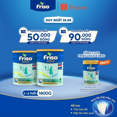 [Tặng 1 Lon Friso Gold 4 380g] Combo 2 Lon Sữa Bột Friso Gold 4 1400g/lon (cho trẻ từ 2-6 tuổi)