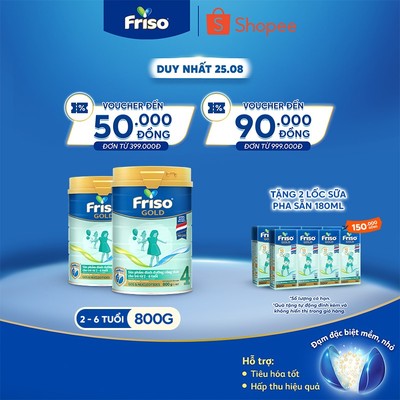 [Tặng 2 lốc RTD 180ml] Combo 2 Lon Sữa Bột Friso Gold 4 800G/850G (cho trẻ từ 2-6 tuổi)
