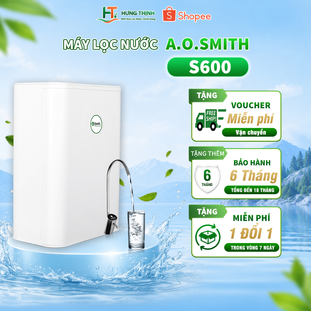 Máy lọc nước AOSmith S600 – Công suất lớn, lọc nhanh gấp 2 lần -- Vòi led sang trọng, hiện đại | Tổn