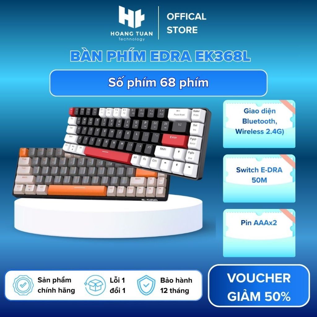 Bàn phím cơ không dây EDRA EK368L chính hãng tương thích hệ điều hành Windows 98 / 2000 / ME / NT / 