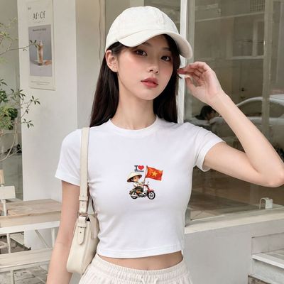 Áo Croptop nữ nhiều hình Việt Nam, Tổ Quốc Trong Tim chất liệu vải 95% thun cotton  - 5% spandex mềm mịn Loza G0205