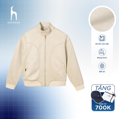 [MÀU KEM] Áo Khoác Da Lộn Nam Form Boxy Tôn Dáng, Chất Liệu Dày Dặn Không Bám Bụi, Chống Tia UV - HUSSIO