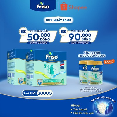 [Tặng 2 Lon Friso Gold 4 380G] Combo 2 Hộp Sữa Bột Friso Gold 4 Hộp Giấy 2KG