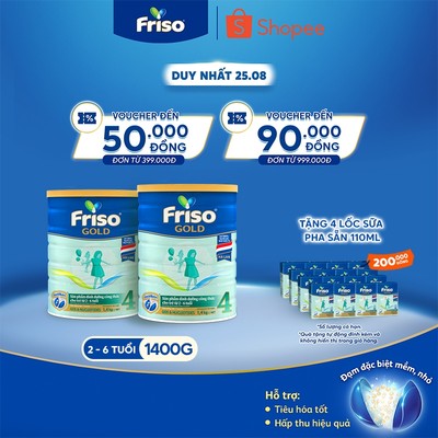 [Tặng 4 Lốc RTD 110ml] Combo 2 Lon Sữa Bột Friso Gold 4 1400g/lon (cho trẻ từ 2-6 tuổi)