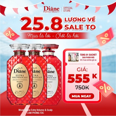 Bộ 2 gội 1 xả làm phồng tóc mỏng thưa tóc xẹp dầu bết Moist Diane Extra Volume & Scalp 450ml*2