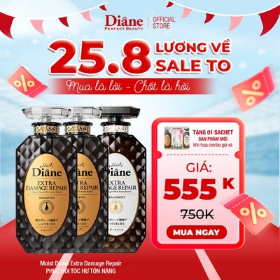 Bộ 2 gội 1 xả phục hồi tóc khô xơ chẻ ngọn gãy rụng hư tổn nặng Diane Extra Damage Repair 450ml*2