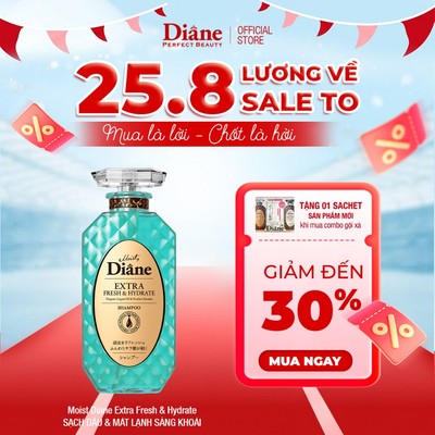 Dầu gội đầu sạch tóc dầu bết dính giảm gàu cân bằng ẩm Moist Diane Extra Fresh & Hydrate 450ml