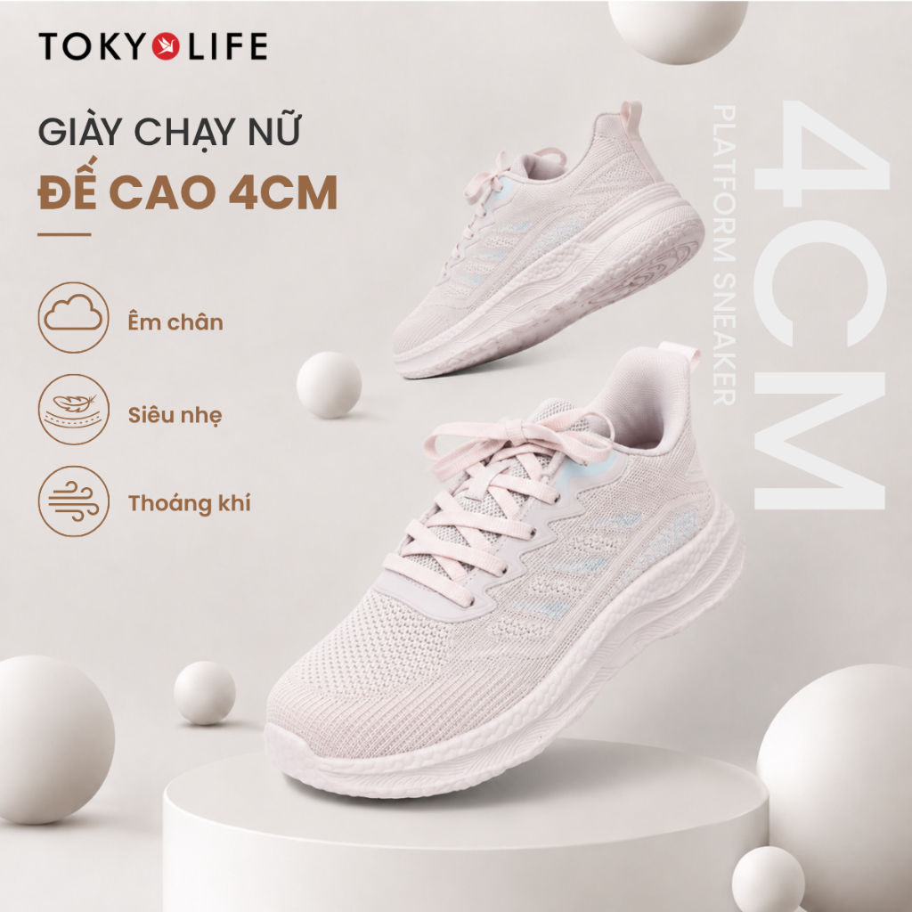 Giày chạy Nữ siêu nhẹ TOKYOLIFE cao 4cm thoáng khí êm chân 40005781