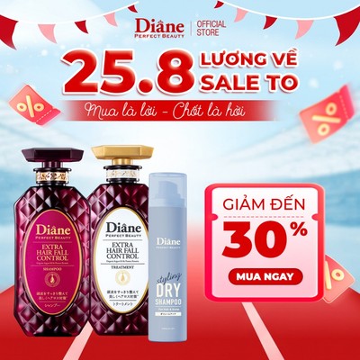 Combo dầu gội dầu xả kiểm soát tóc rụng đến 96% Moist Diane Extra Hair Fall Control + Dầu gội khô Diane Dry Shampoo