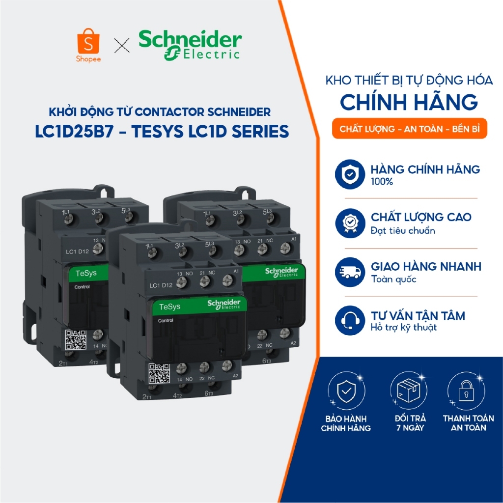 Khởi động từ Contactor LC1D25B7 Schneider - Tesys LC1D Series - 3P 24VAC (9A, 12A, 25A, 32A)
