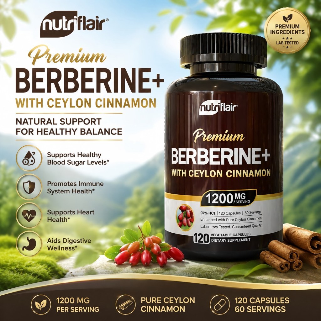 【Nhập khẩu từ Mỹ】Viên Uống Nutriflair Premium Berberine+ With Ceylon Cinnamon 1200mg 120 Viên