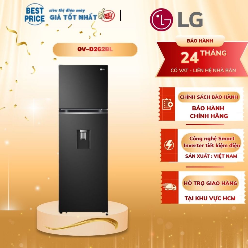 GV-D262BL Tủ lạnh LG Inverter 264 lít – Ngăn đá trên, tiết kiệm điện, lấy nước ngoài | GV-D262BL