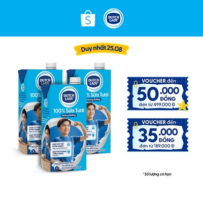 Combo 3 Hộp Sữa Tươi Tiệt Trùng Dutch Lady Không Đường 965ml