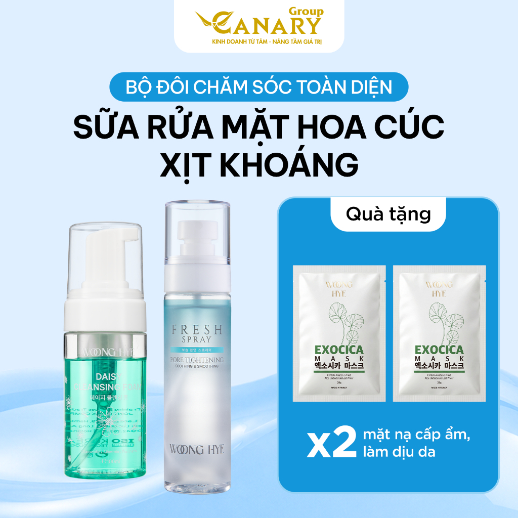 Bộ đôi sữa rửa mặt + xịt khoáng chăm sóc da mặt toàn diện Woong Hye, 100ml, 90ml - Woong Hye