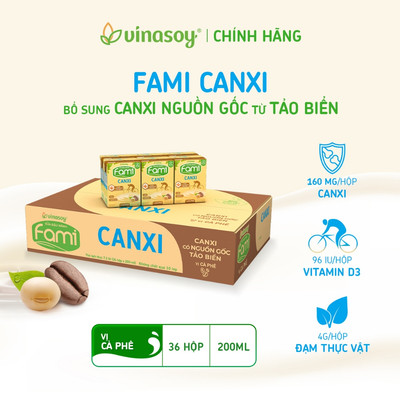 Thùng sữa đậu nành Fami Canxi Cà Phê (36 hộp x 200ml)
