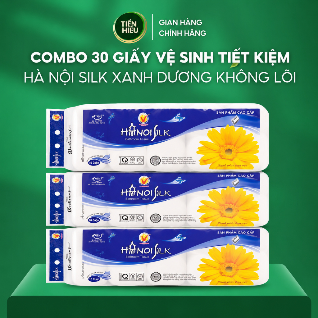 COMBO Giấy Vệ Sinh Hanoi Silk Xanh Dương Đỏ 3 Lớp Không Lõi Và Có Lõi Siêu Tiết Kiệm