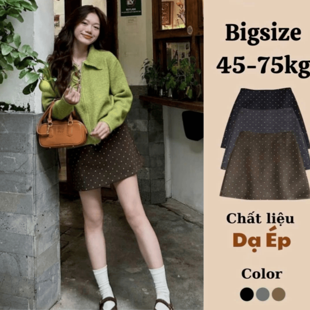 Chân Váy Ngắn Dáng Chữ A Họa Tiết Chấm Bi Chất Dạ Ép Có Quần Bảo Hộ Bên Trong NTshop