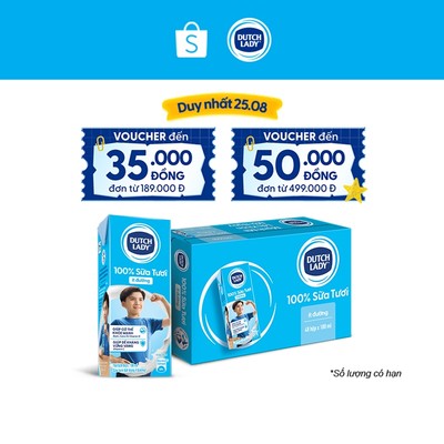 Thùng 48 Hộp Sữa Tươi Tiệt Trùng Dutch Lady Ít Đường 48x180ml