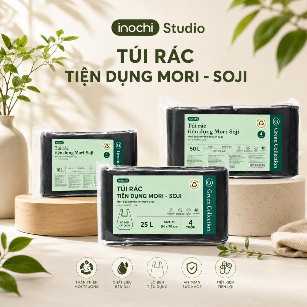 Túi rác tự huỷ sinh học Inochi có quai tiện dụng dạng cuộn nhiều màu, mùi…