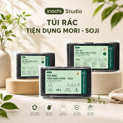 Túi rác tự huỷ sinh học Inochi có quai tiện dụng dạng cuộn nhiều màu, mùi hương dài và dai hơn 20%