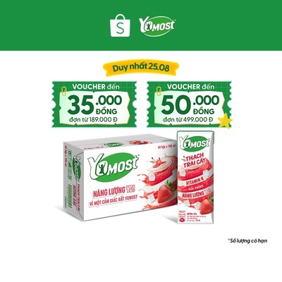 Thùng 48 Hộp Yomost Thạch Trái Cây Hương Dâu (48x180ml)
