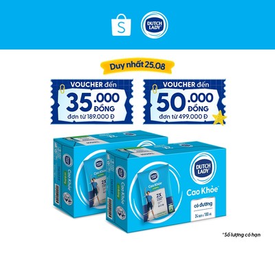 Combo 2 Thùng 24 Bịch Sữa Dinh Dưỡng Dutch Lady Cao Khỏe Có Đường 24x180ml