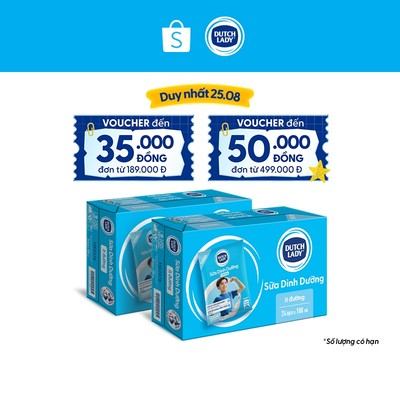 Combo 2 Thùng 24 Bịch Sữa Dinh Dưỡng Dutch Lady Ít Đường 24x180ml