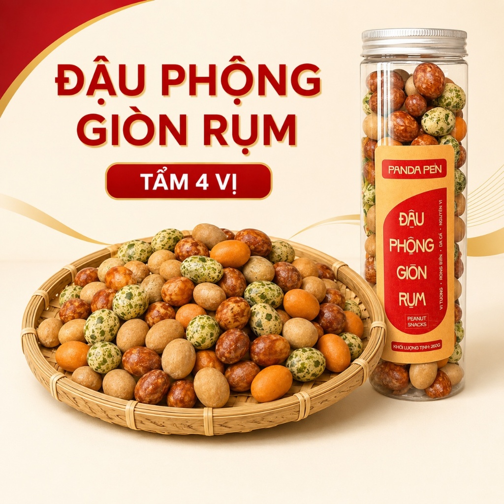 Đậu Phộng Giòn Rụm Tẩm Vị 260g Mix 4 Vị Ăn Vặt Panda Pẻn