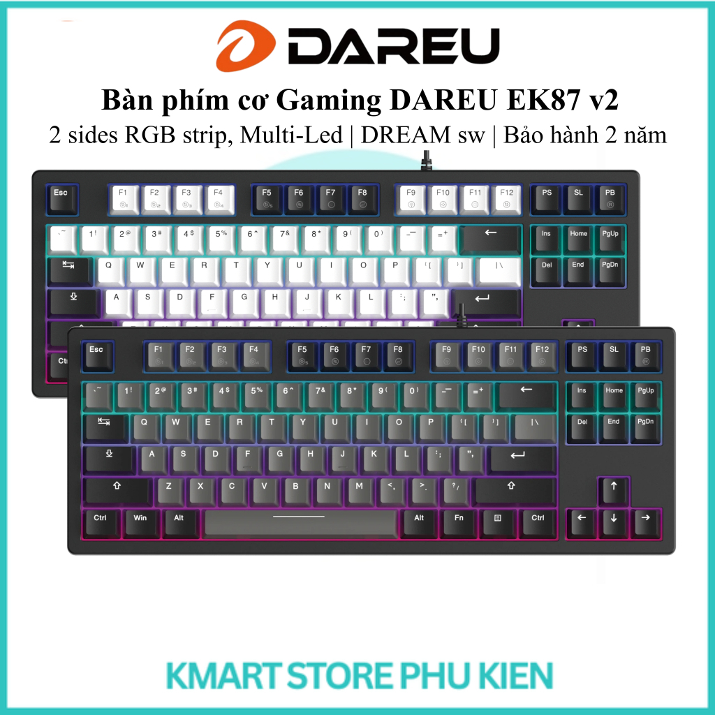 Bàn phím cơ Gaming DAREU EK87 v2 | 2 sides RGB strip, Multi-Led | DREAM sw | Bảo hành 2 năm
