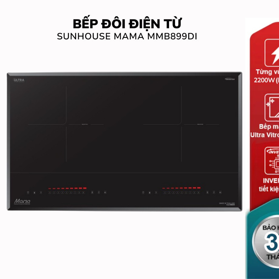 Bếp điện từ đôi sunhouseMama MMB899DI – 4400 W với 2 vùng nấu Booster, công nghệ Inverter