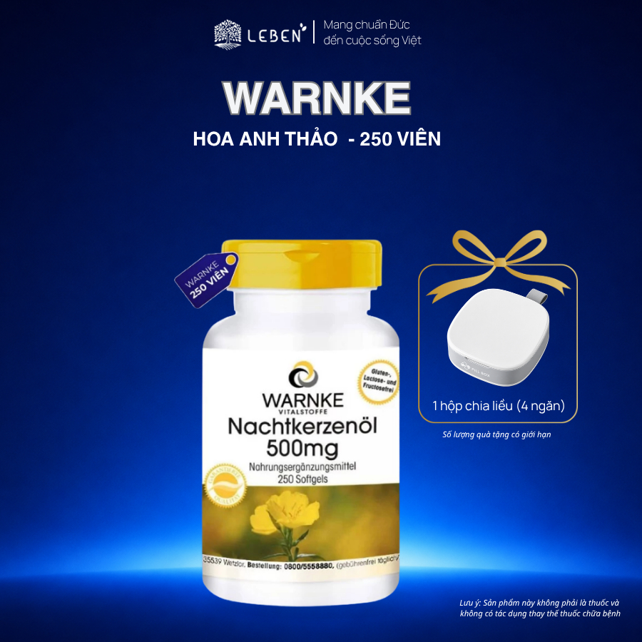 Tinh Dầu Hoa Anh Thảo Warnke Nachtkerzenöl 500mg Hỗ Trợ Cân Bằng Nội Tiết Tố Nữ, Giảm Đau Bụng Kinh