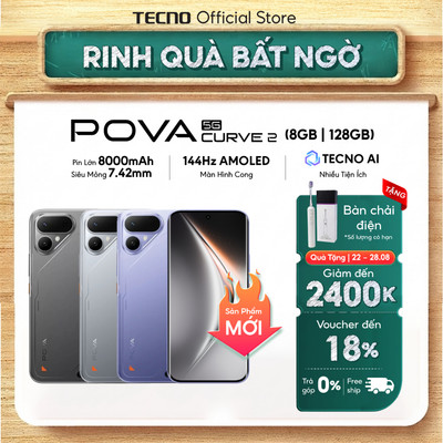 Điện thoại TECNO POVA Curve 2 5G (8+8)GB/128GB - Siêu Pin 8000mAh | Siêu Mỏng | Màn cong AMOLED 144Hz | Dimensity 7100